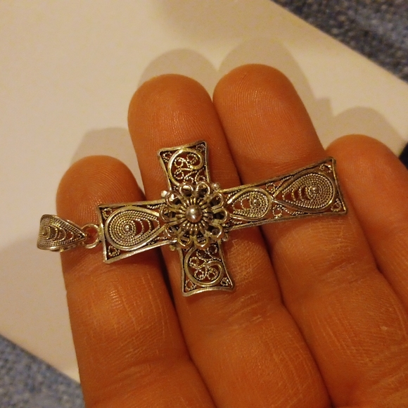 RARE VINTAGE DGS TURKEY 925 SILVER CROSS PENDANT ~ EXQUISITE!! - Picture 4 of 4